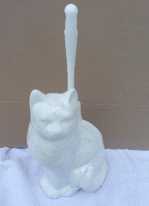 WC-Bürstengarnitur in Form einer Katze weiß perlmutt lüstern