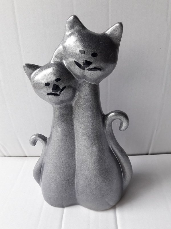 Tierurne in Form einer Katze aus Keramik Dekor grau-metallicfarben